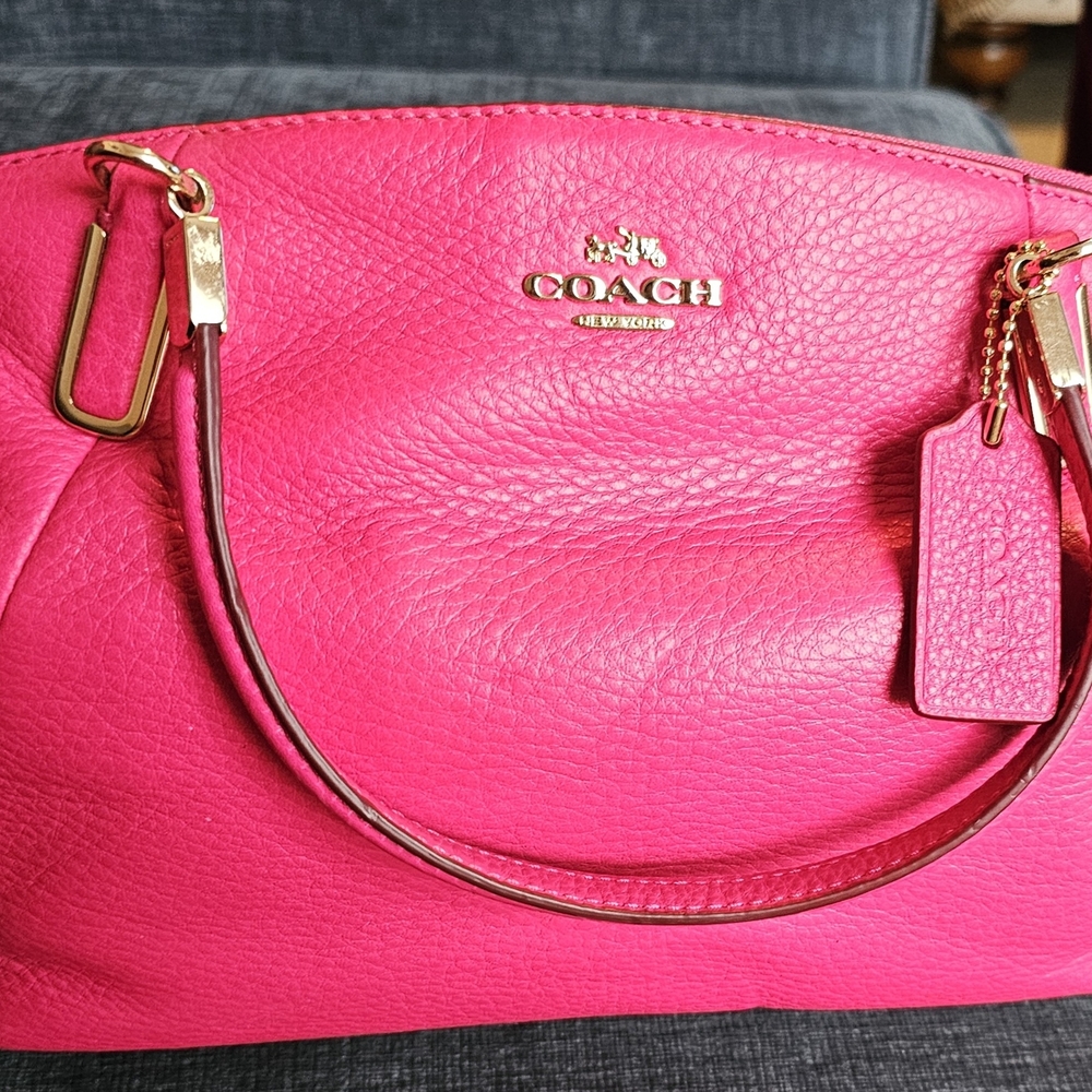 Coach Pebbled Leather Satchel - Bright Pink with Gold Hardware